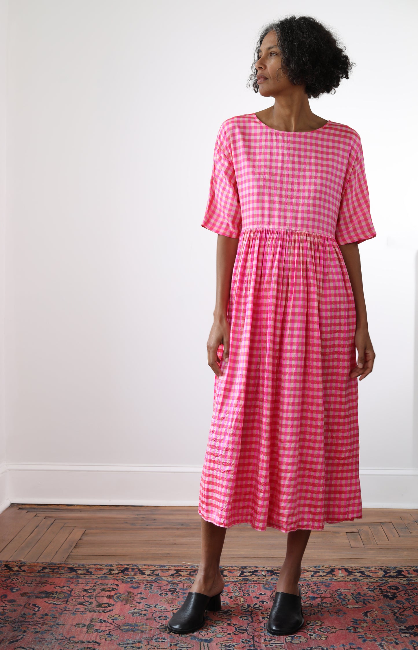 Pink Check Silk Dress