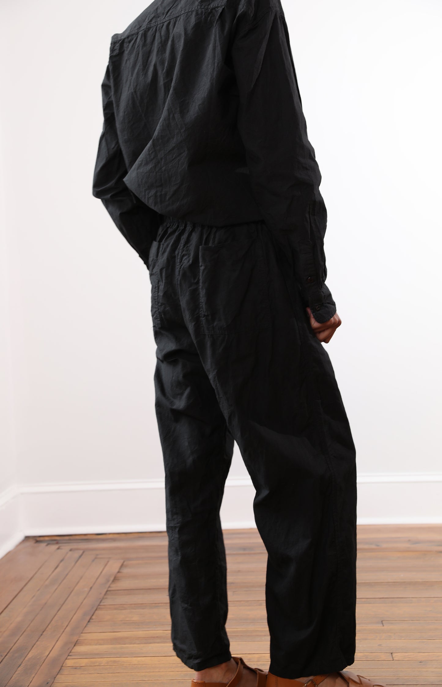 Black Cotton Sailor Coulisse Pants