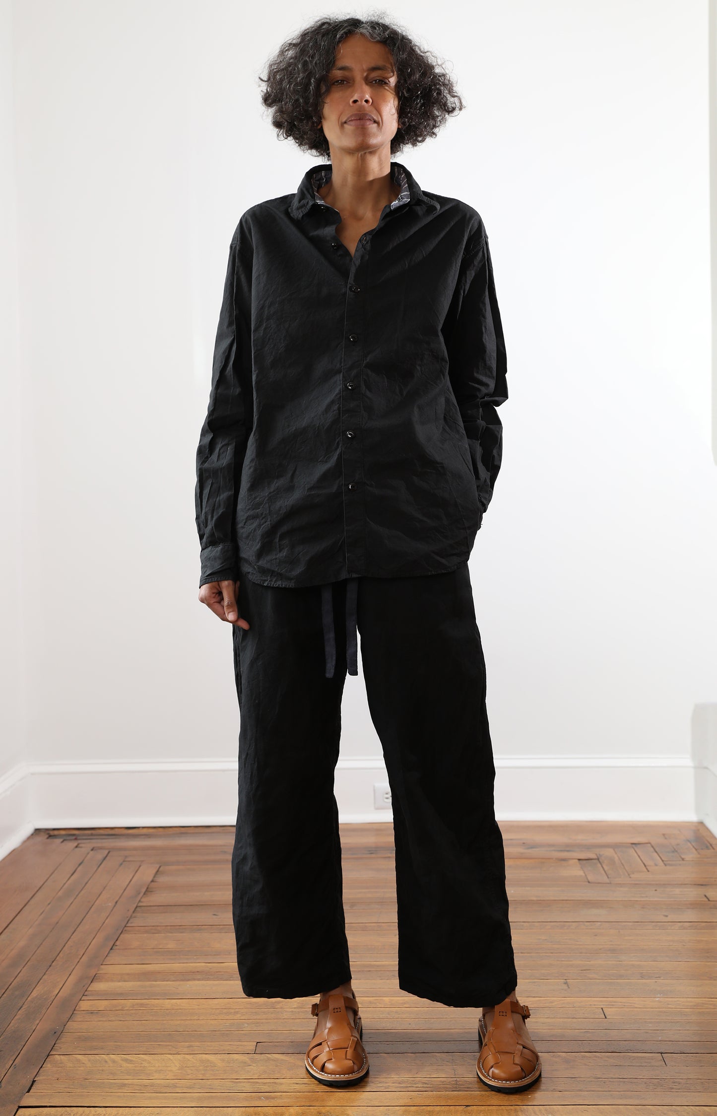 Black Cotton Sailor Coulisse Pants