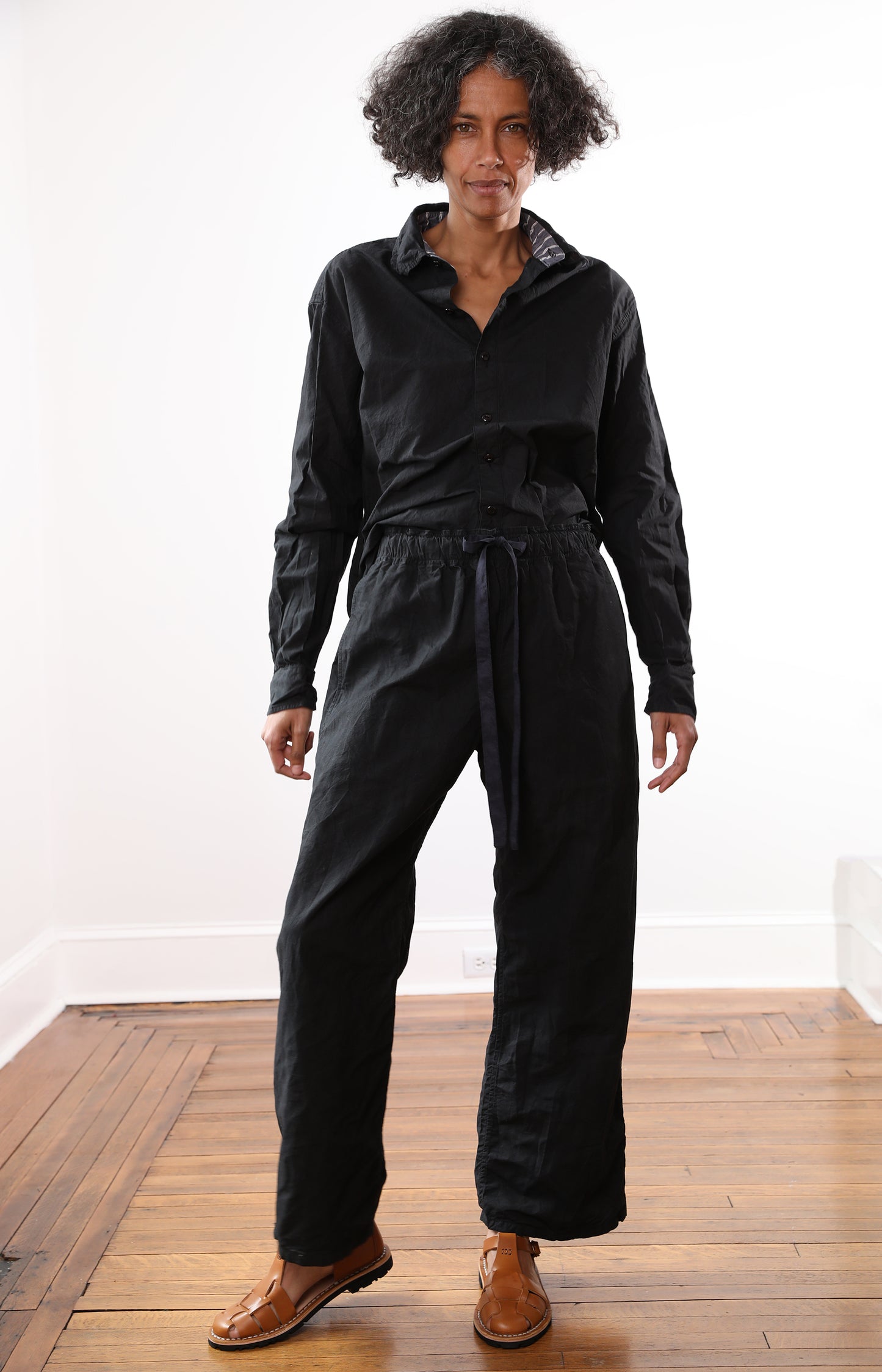 Black Cotton Sailor Coulisse Pants