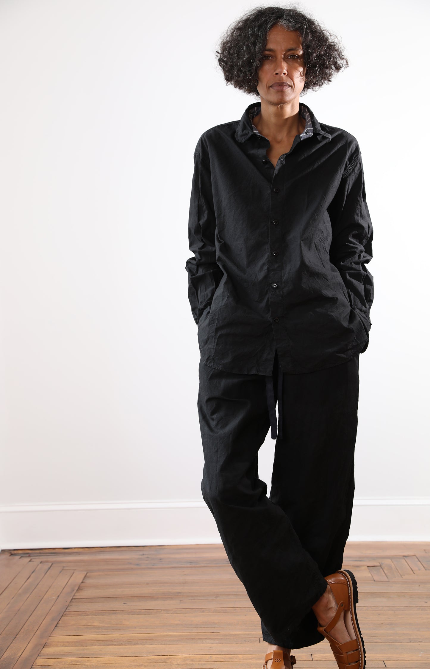 Black Cotton Sailor Coulisse Pants