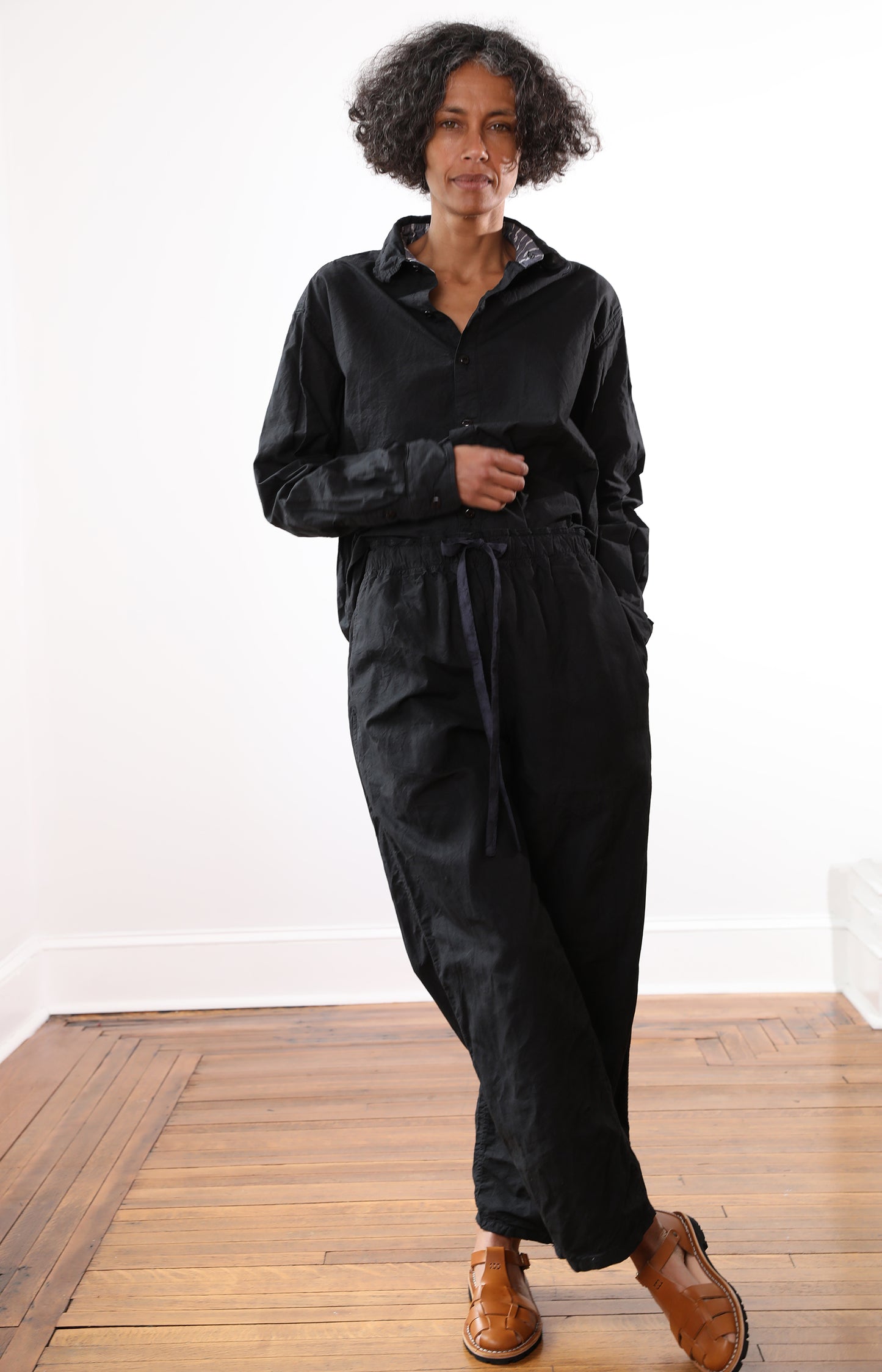 Black Cotton Sailor Coulisse Pants