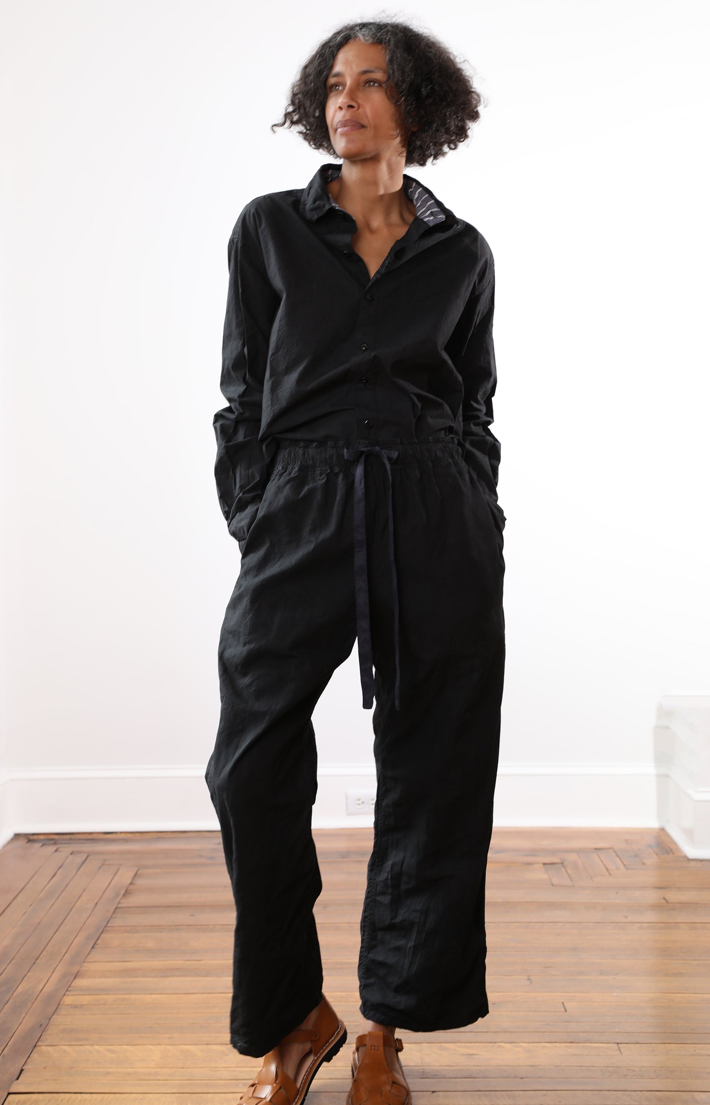 Black Cotton Sailor Coulisse Pants