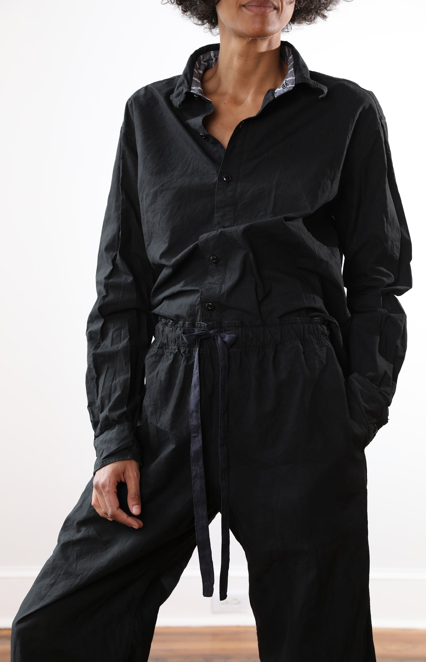 Black Cotton Sailor Coulisse Pants