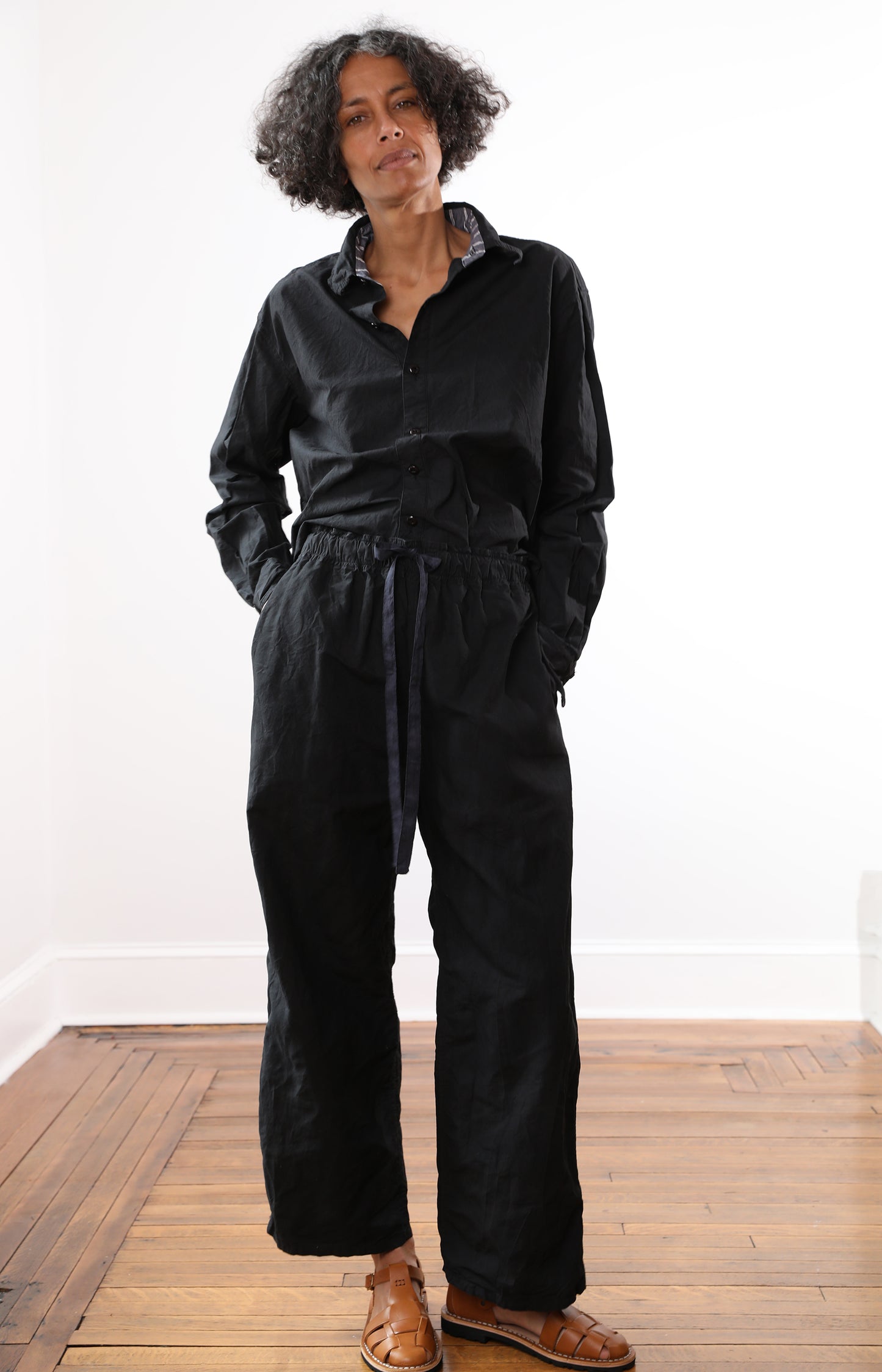 Black Cotton Sailor Coulisse Pants