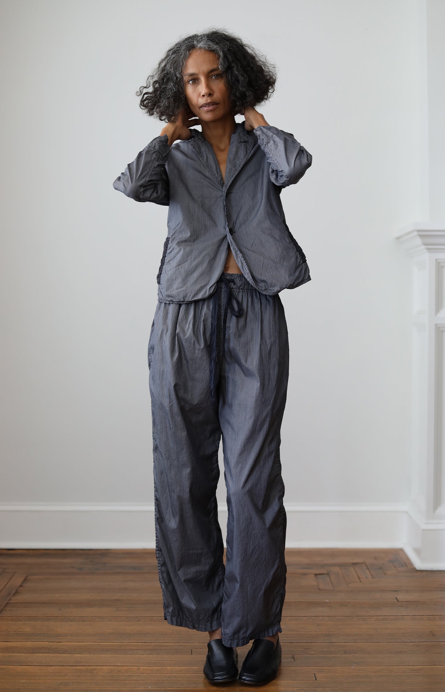 Grey Stripe Cotton Coulisse Pants