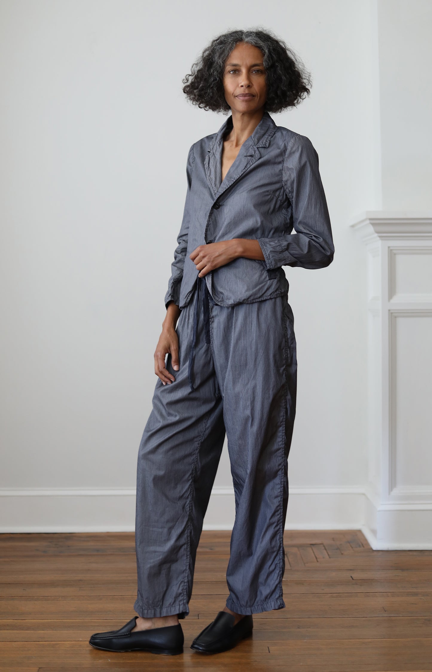 Grey Stripe Cotton Coulisse Pants