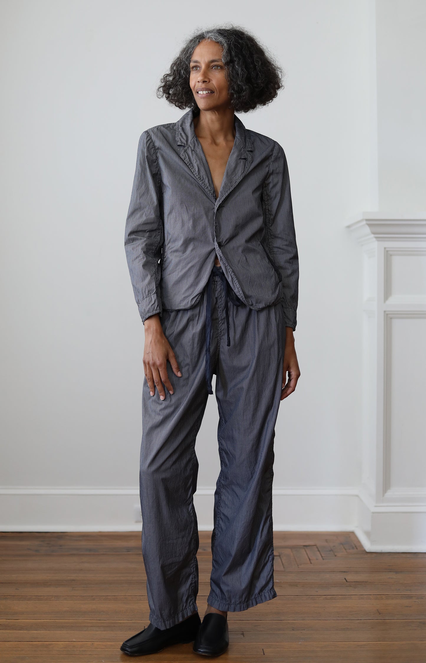 Grey Stripe Cotton Coulisse Pants