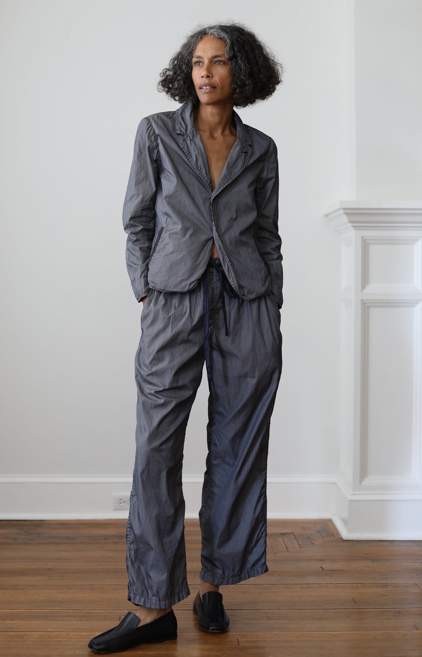 Grey Stripe Cotton Coulisse Pants