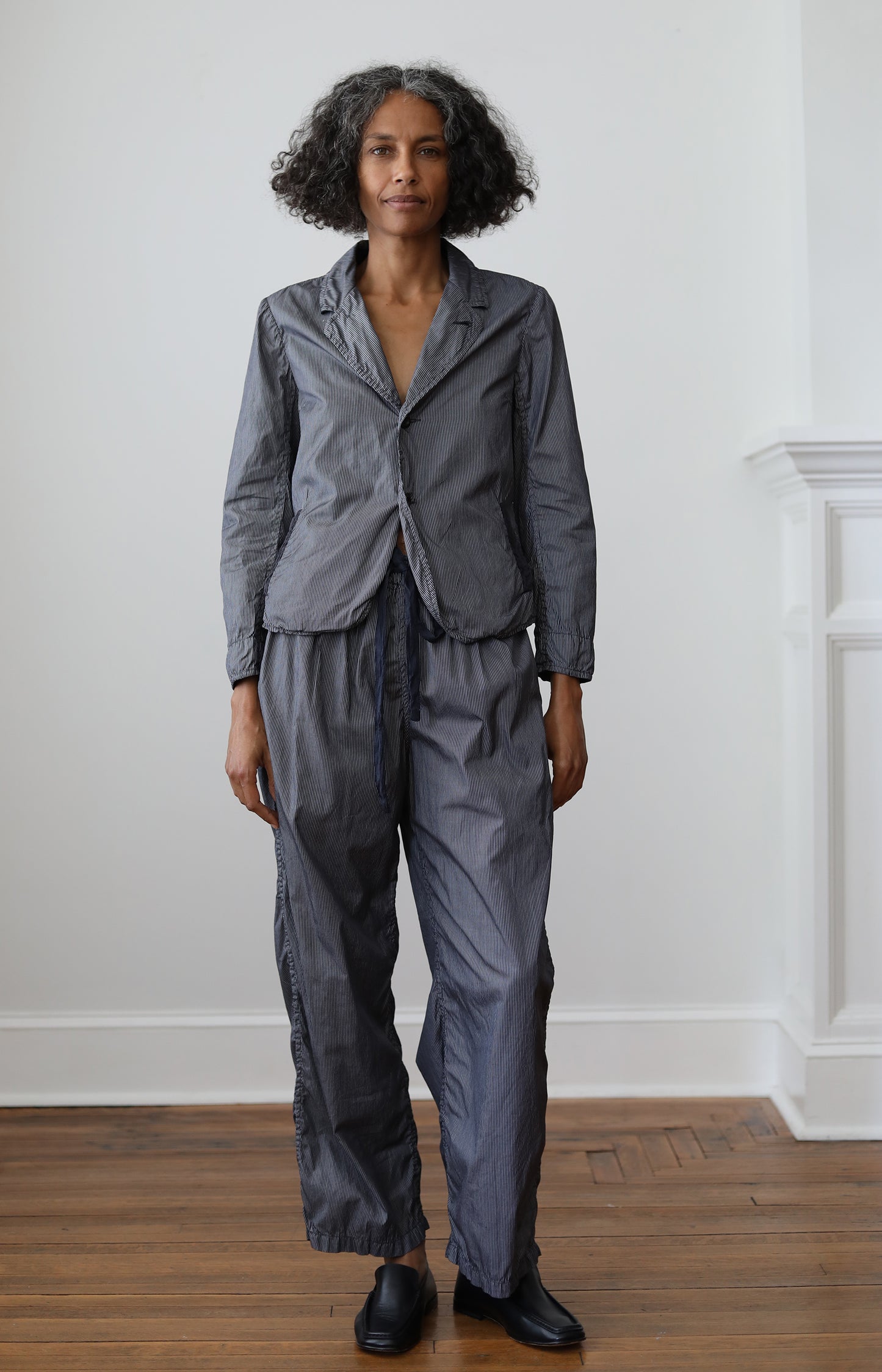 Grey Stripe Cotton Coulisse Pants