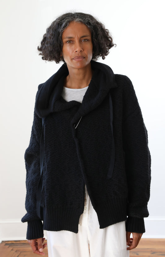 Black Cashmere Hooded Cardigan