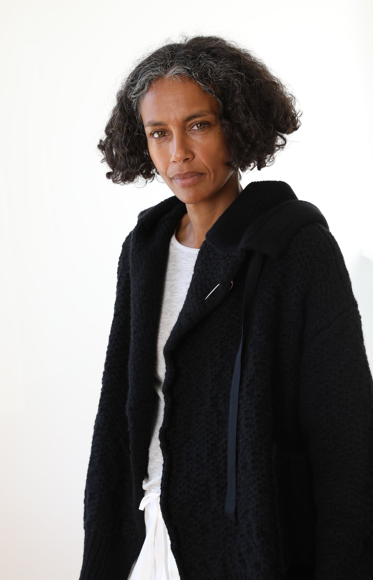Black Cashmere Hooded Cardigan