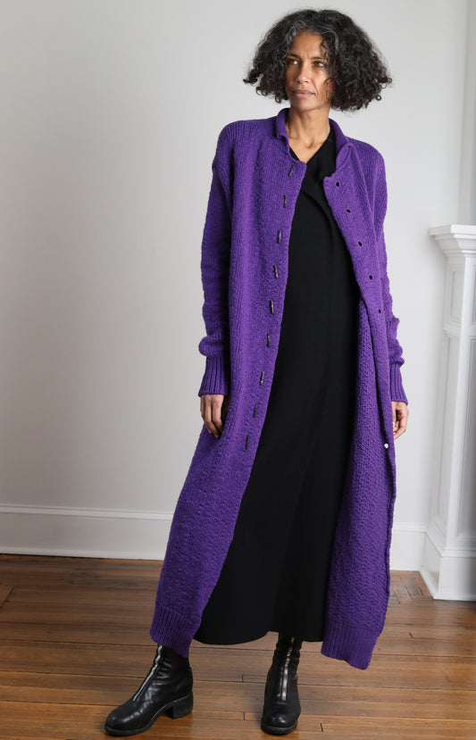 Purple Long Button Knit Coat