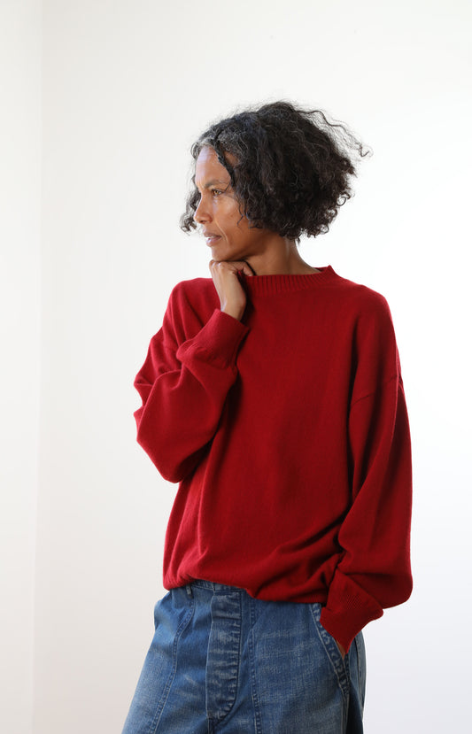 Red Cashmere Crewneck Sweater