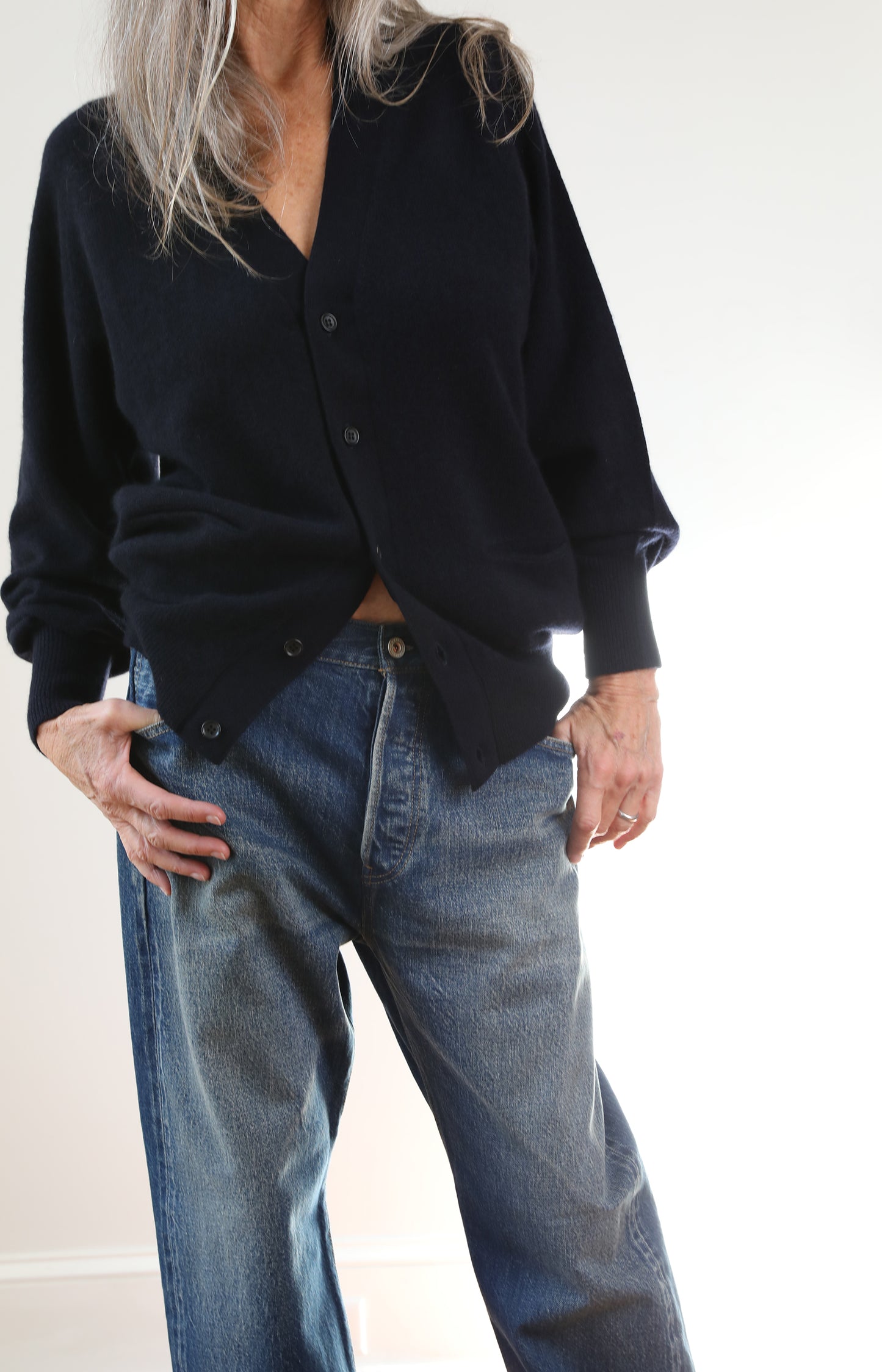 Black Navy WG Cashmere Cardigan