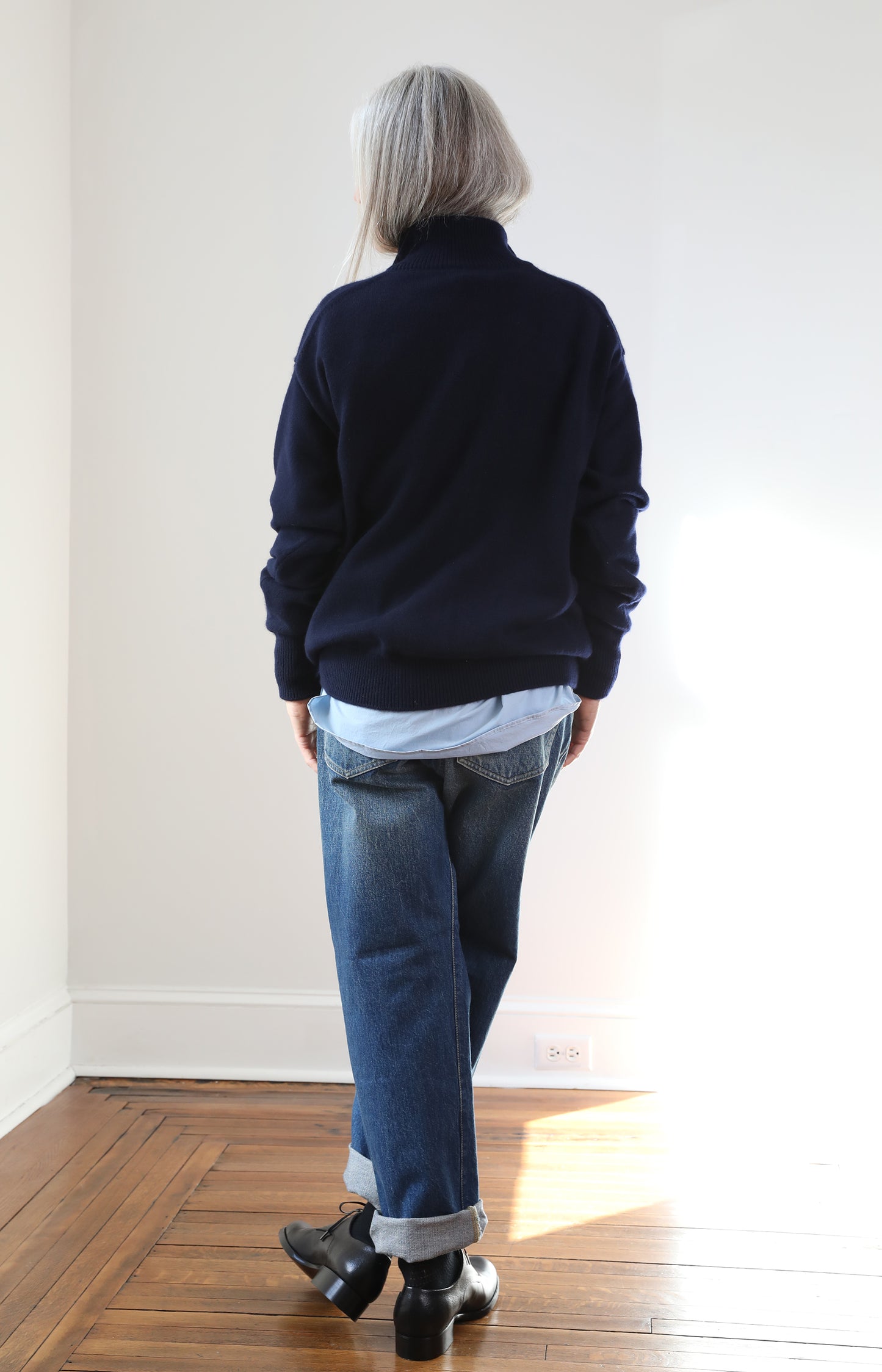 Navy Cashmere Zipup Sweater