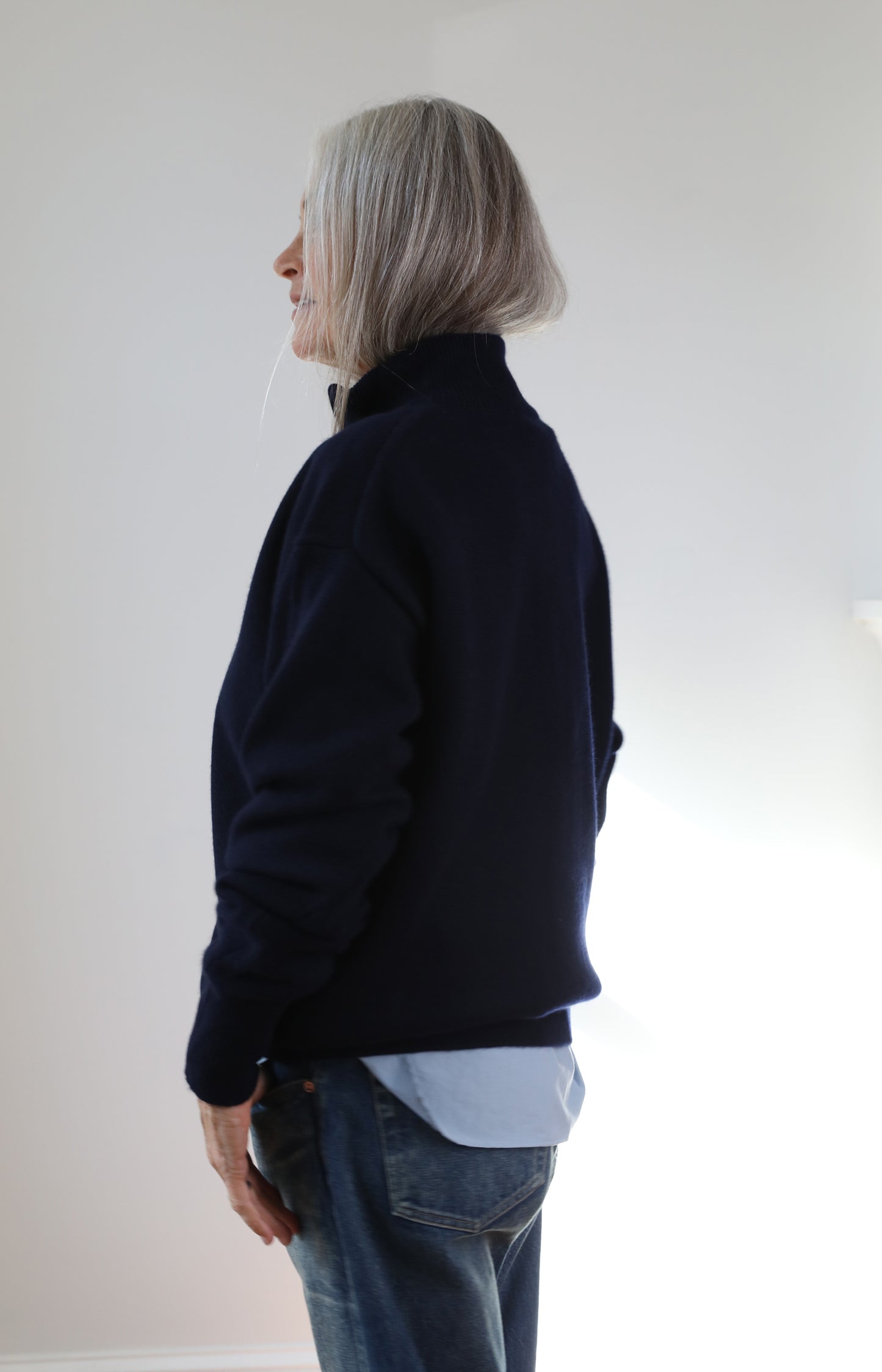 Navy Cashmere Zipup Sweater