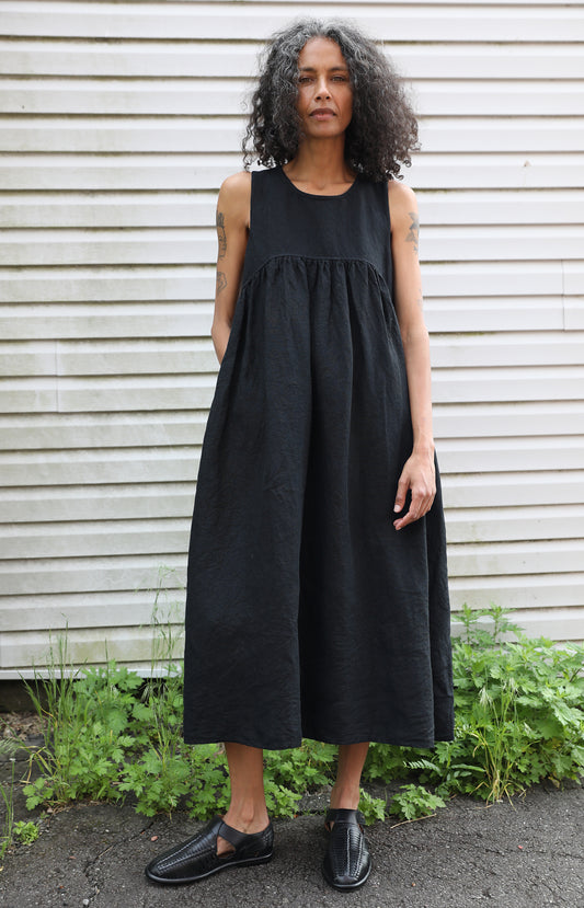 Black Linen Sleeveless Dress