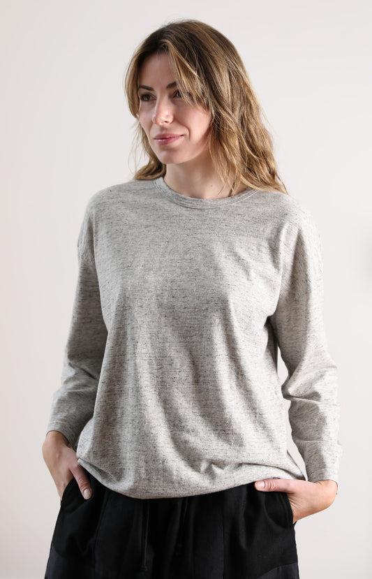 Grey Cotton Long Sleeve Tee