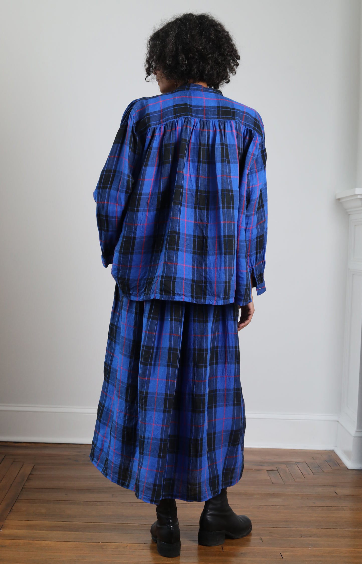 Blue Linen Tartan Shirt