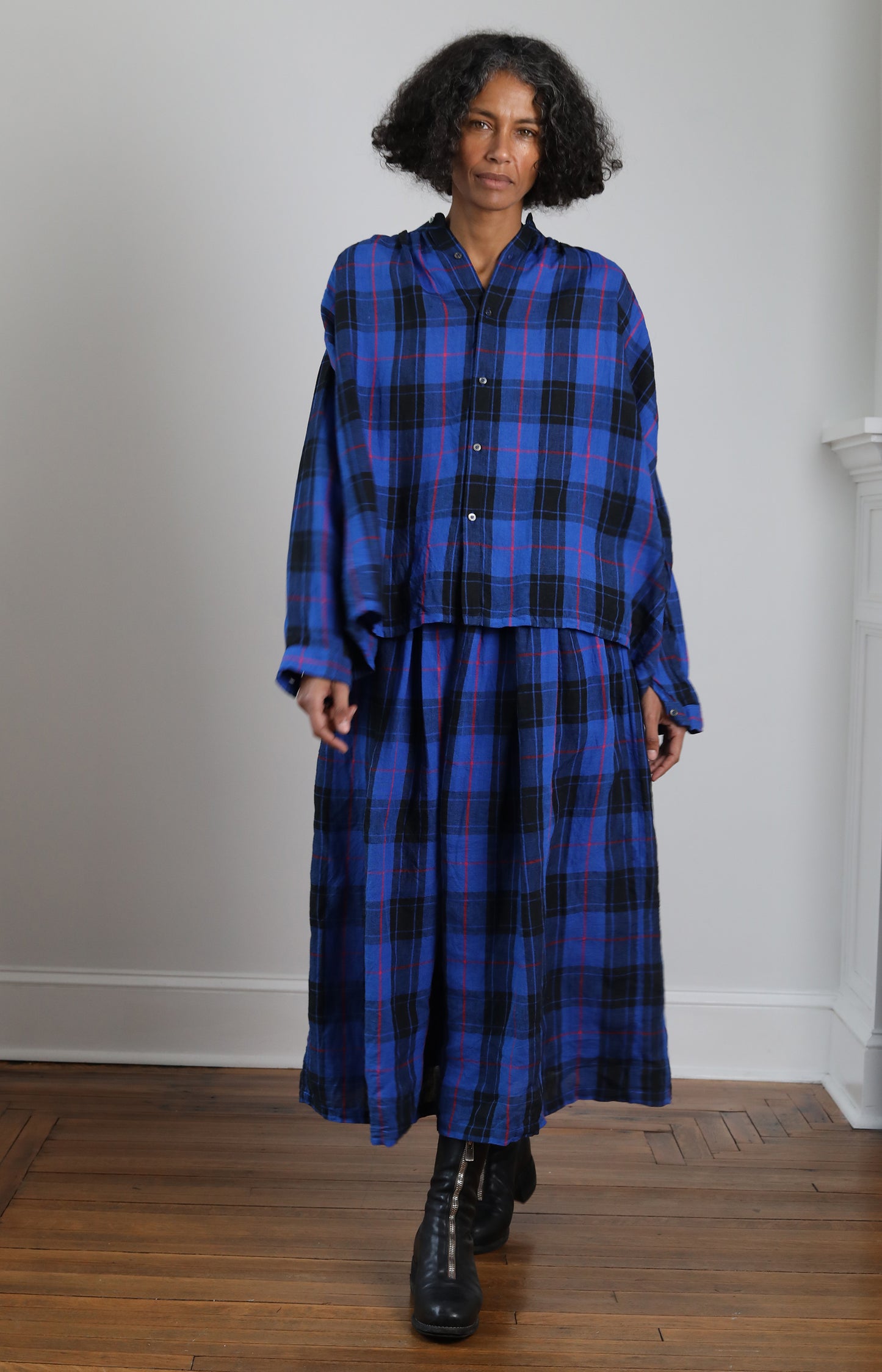 Blue Linen Tartan Shirt