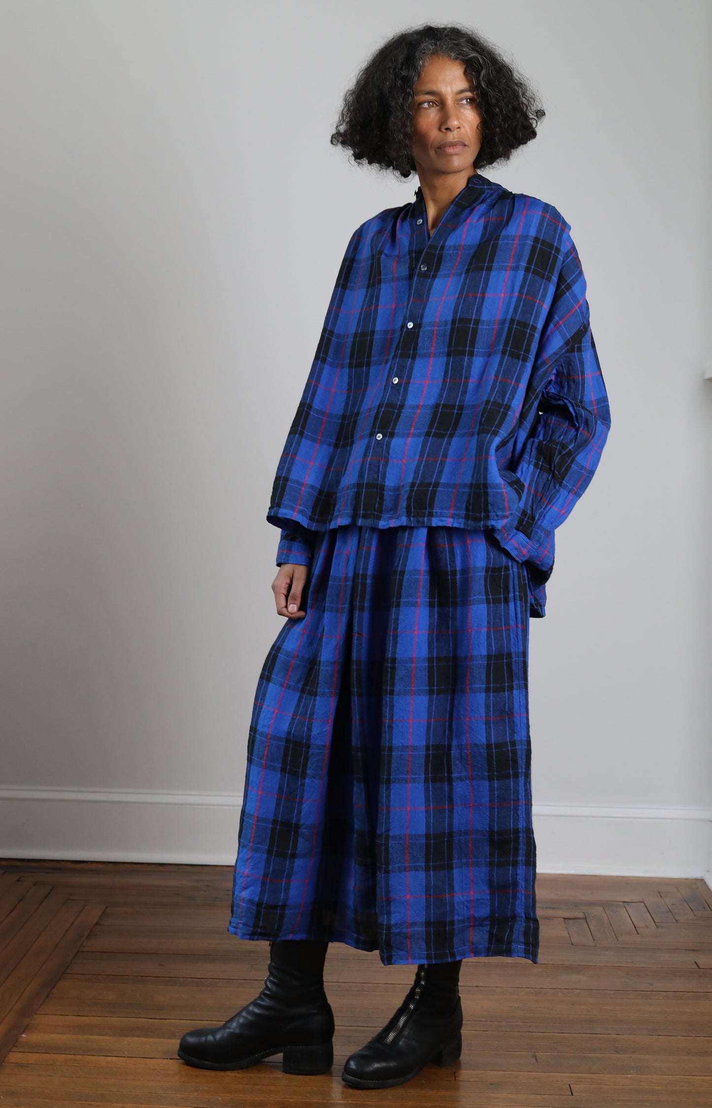 Blue Linen Tartan Shirt