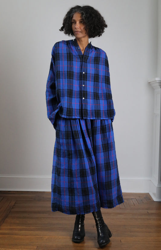 Blue Linen Tartan Shirt