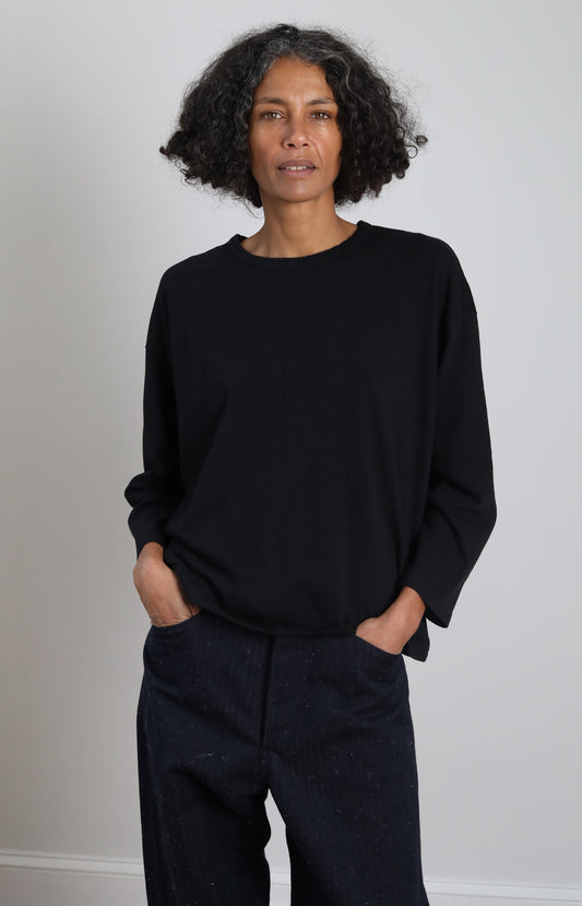 Black Cotton Long Sleeve Tee