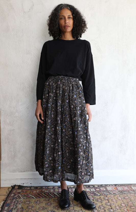 Black Floral Linen Skirt