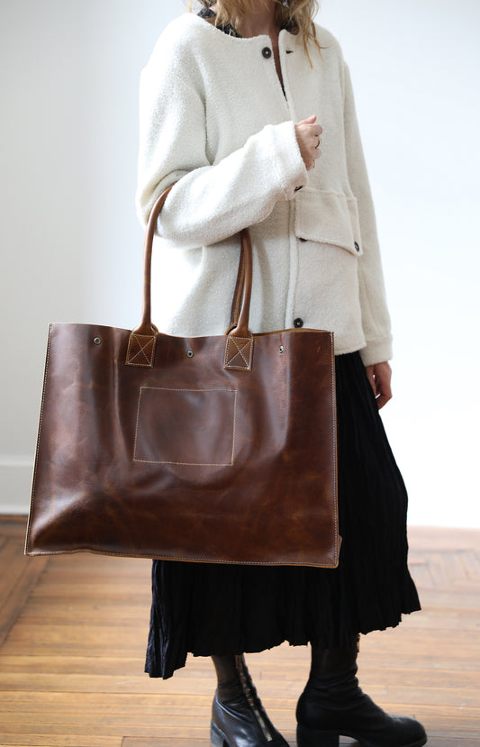 Tan Leather School Tote