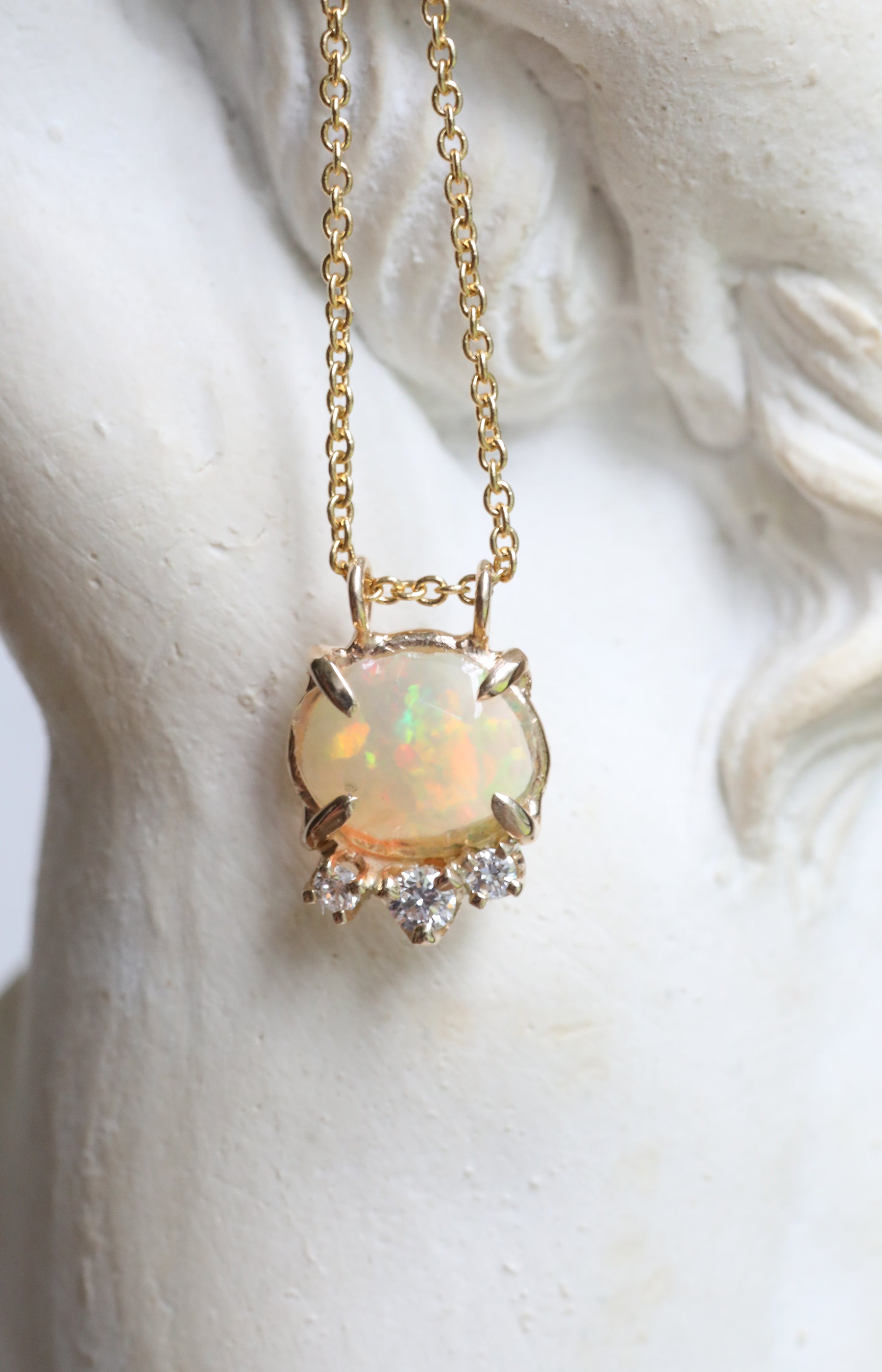 Rose Cut Opal & Diamond Necklace