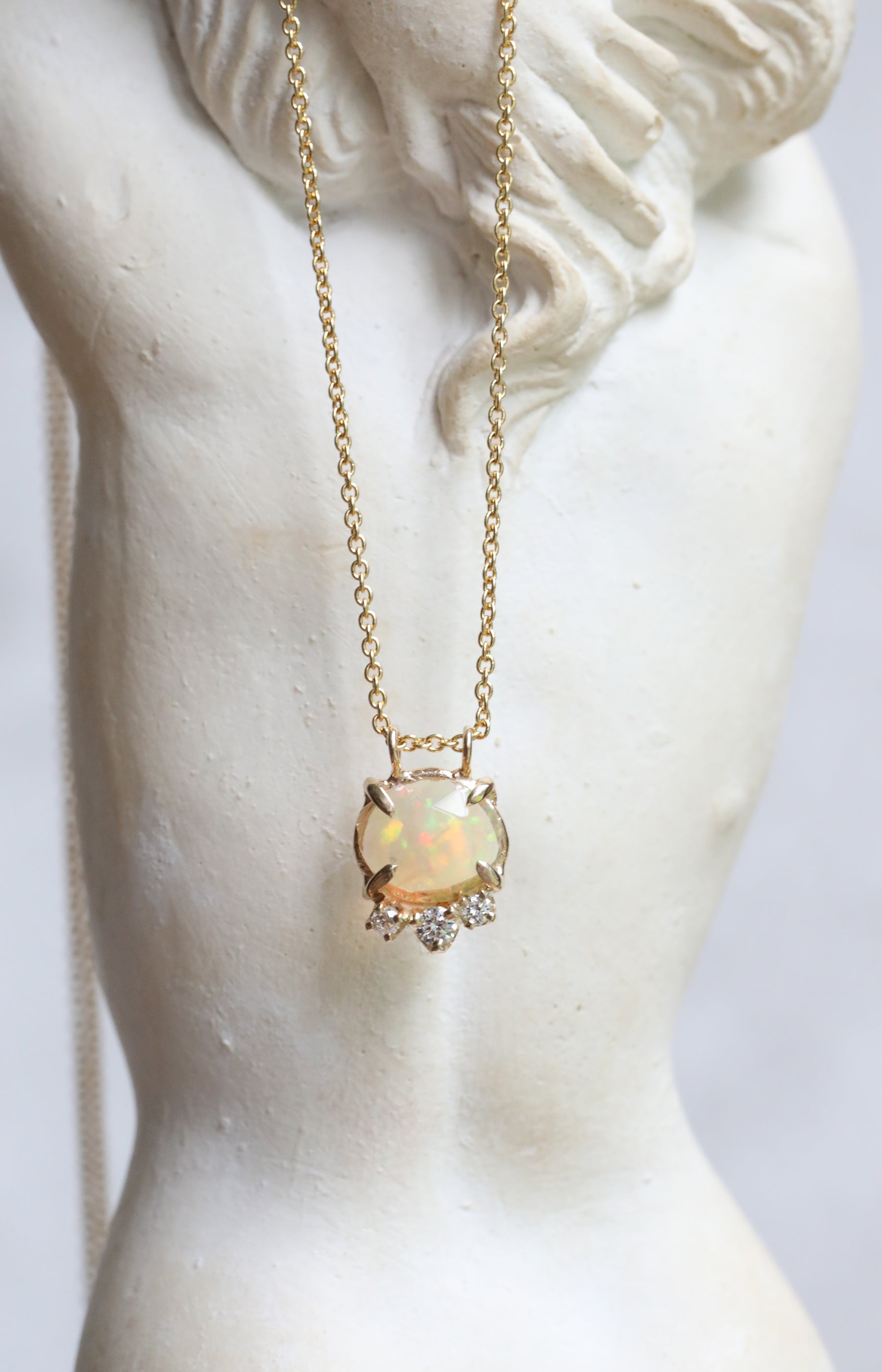Rose Cut Opal & Diamond Necklace