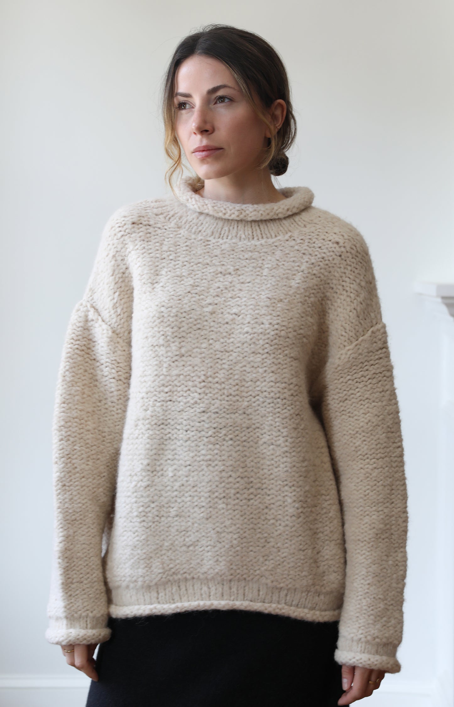 Alabaster Handknit Purl Rollneck