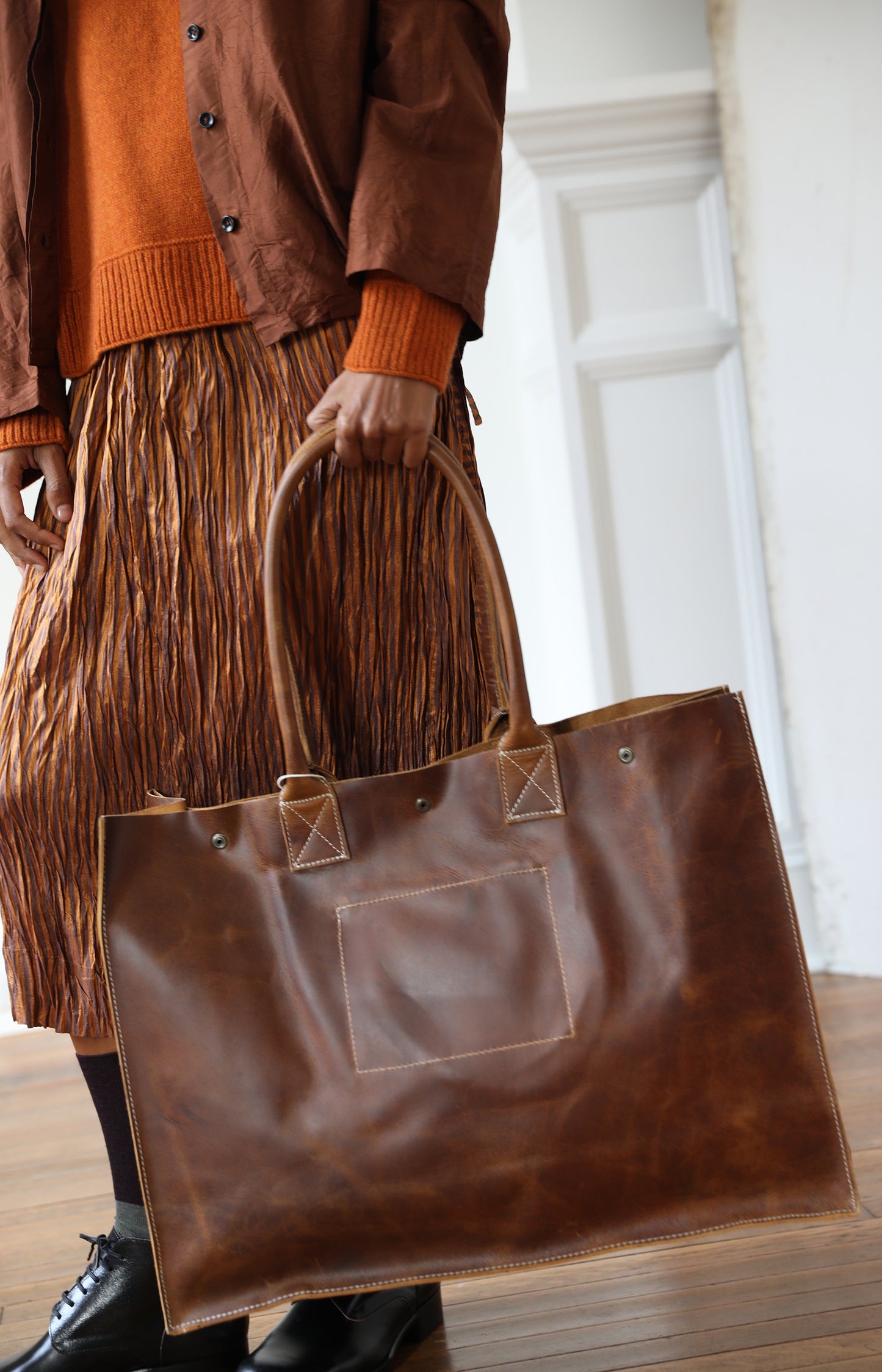 Brown Leather School Tote