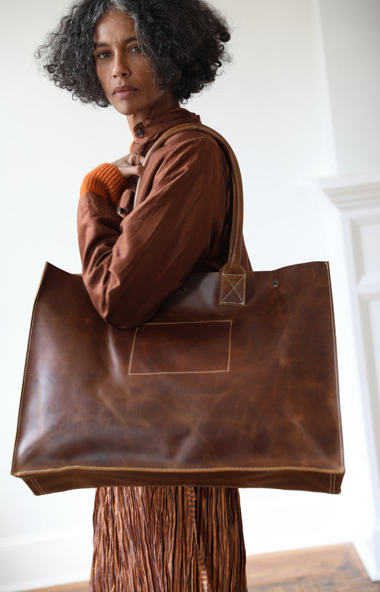 Brown Leather School Tote