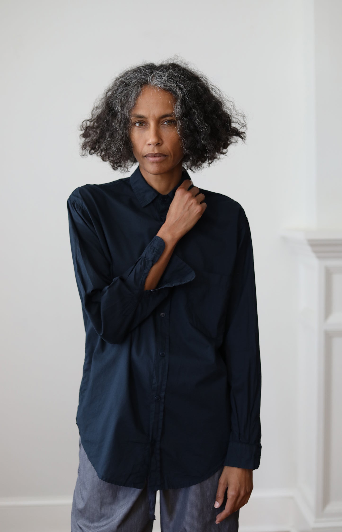 Navy Cotton Voile Shirt
