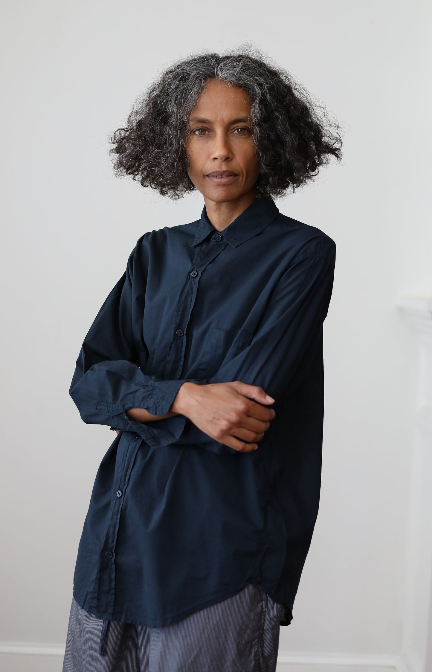 Navy Cotton Voile Shirt