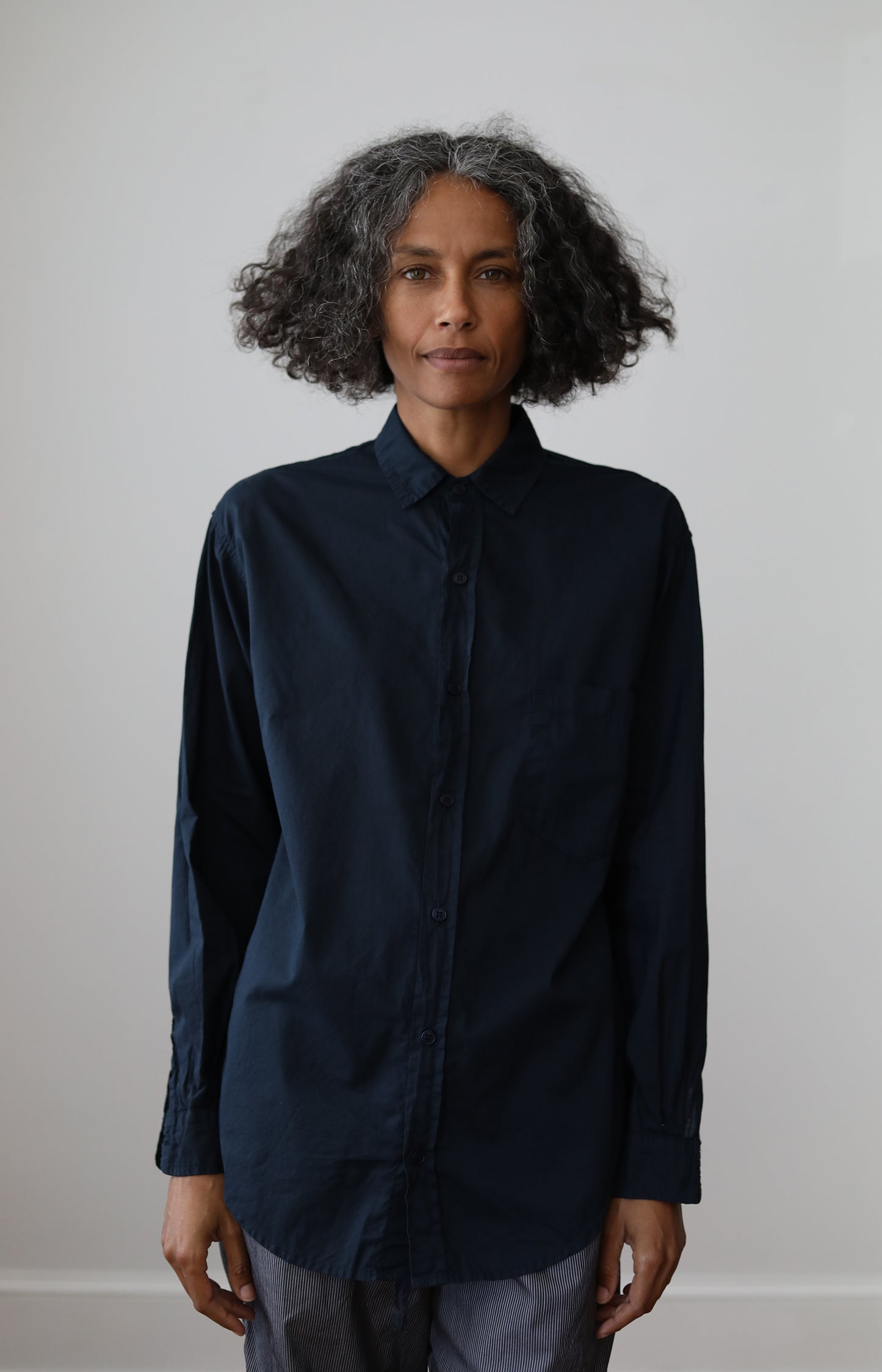 Navy Cotton Voile Shirt