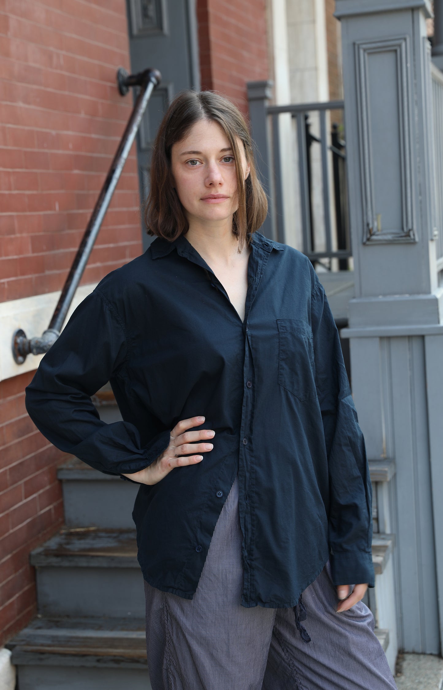 Navy Cotton Voile Shirt