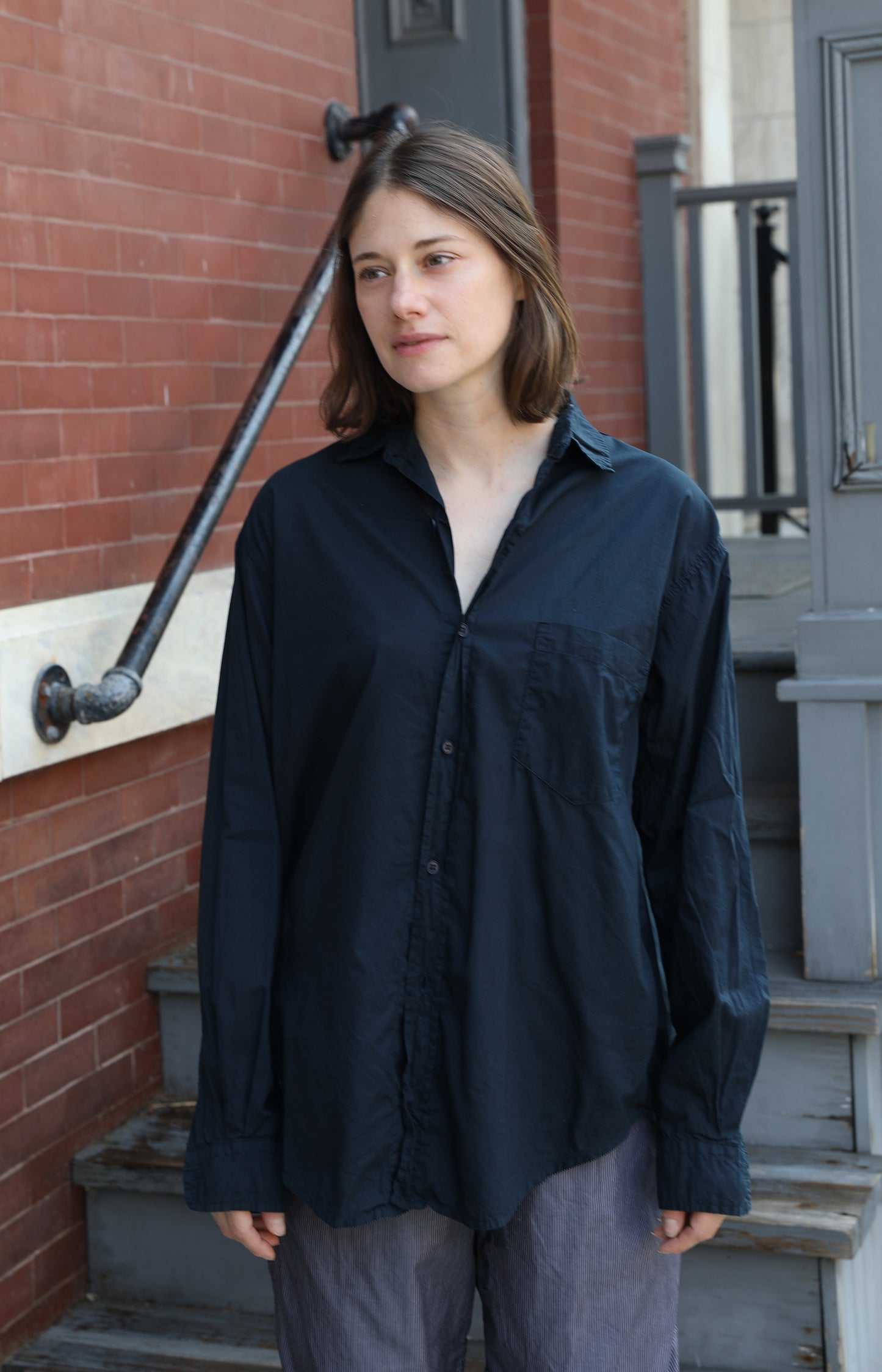 Navy Cotton Voile Shirt