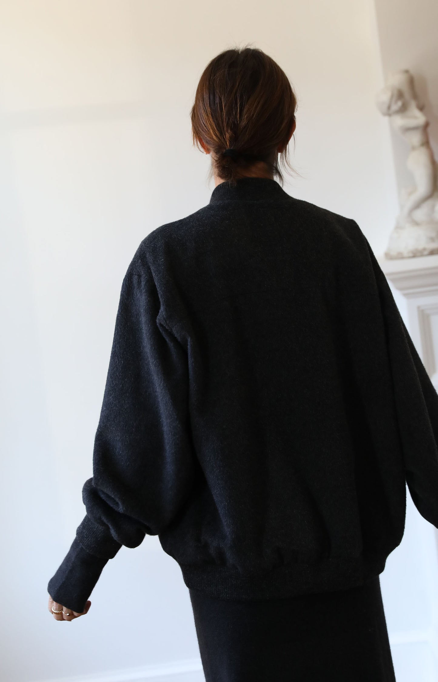 Black Melange Brushed Bomber