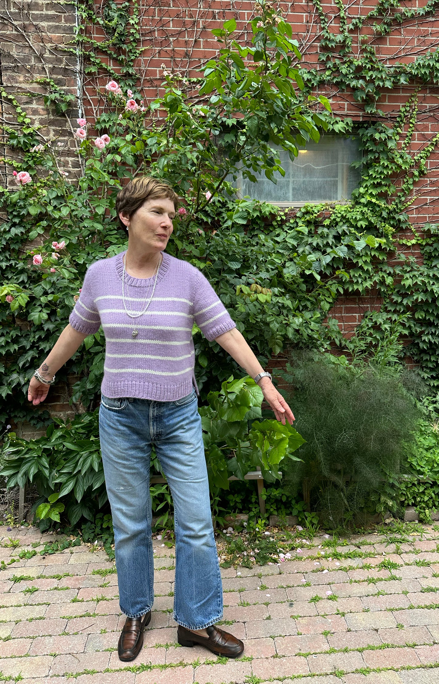 Lilac & Ivory Charlotte Striped Cashmere Tee