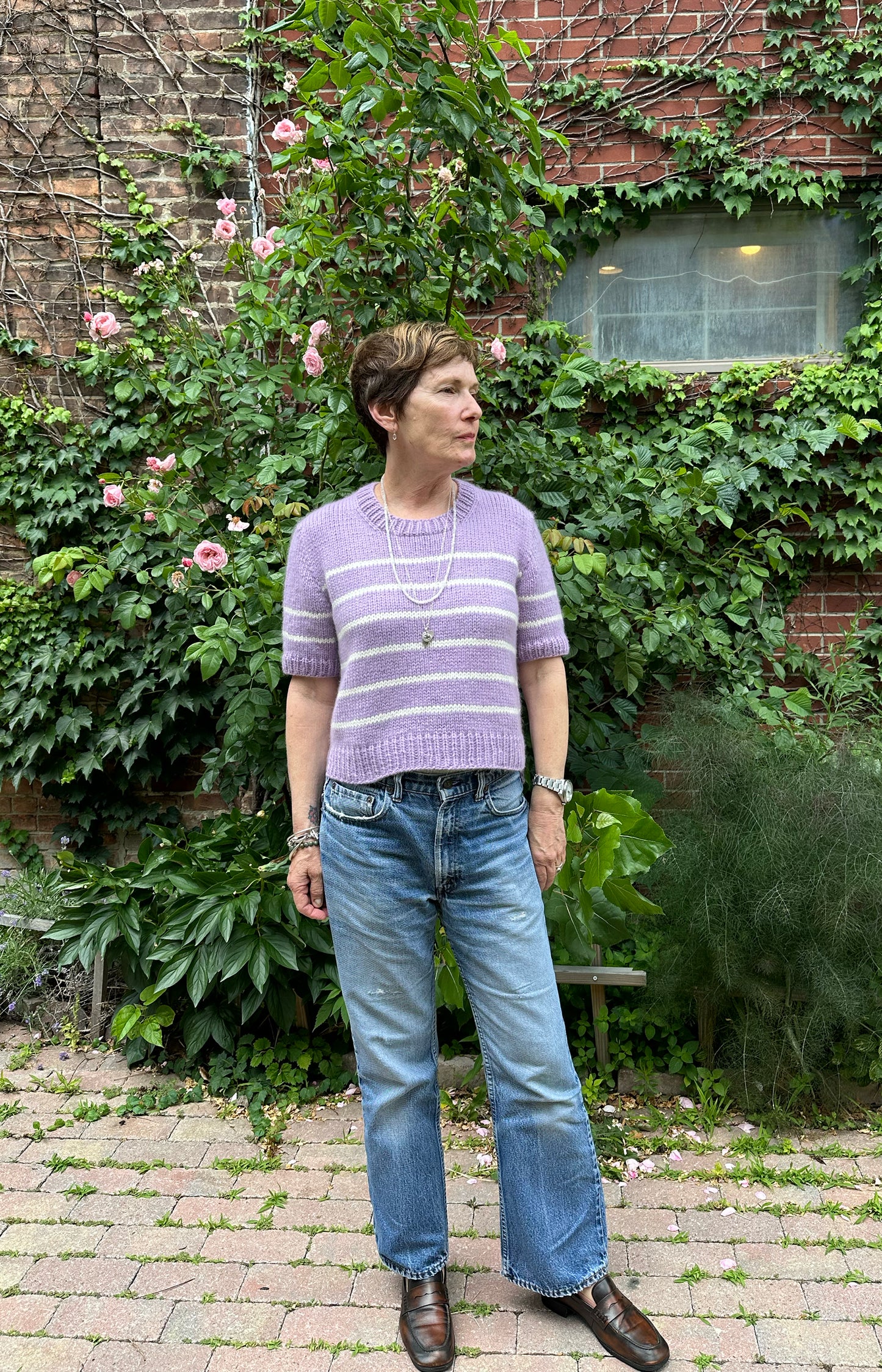 Lilac & Ivory Charlotte Striped Cashmere Tee