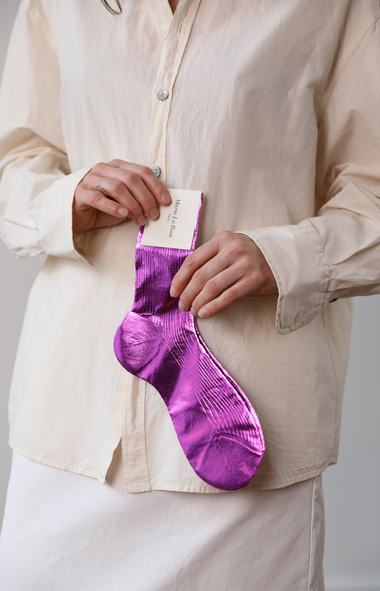 Fuchsia Ribbed Laminated Socks