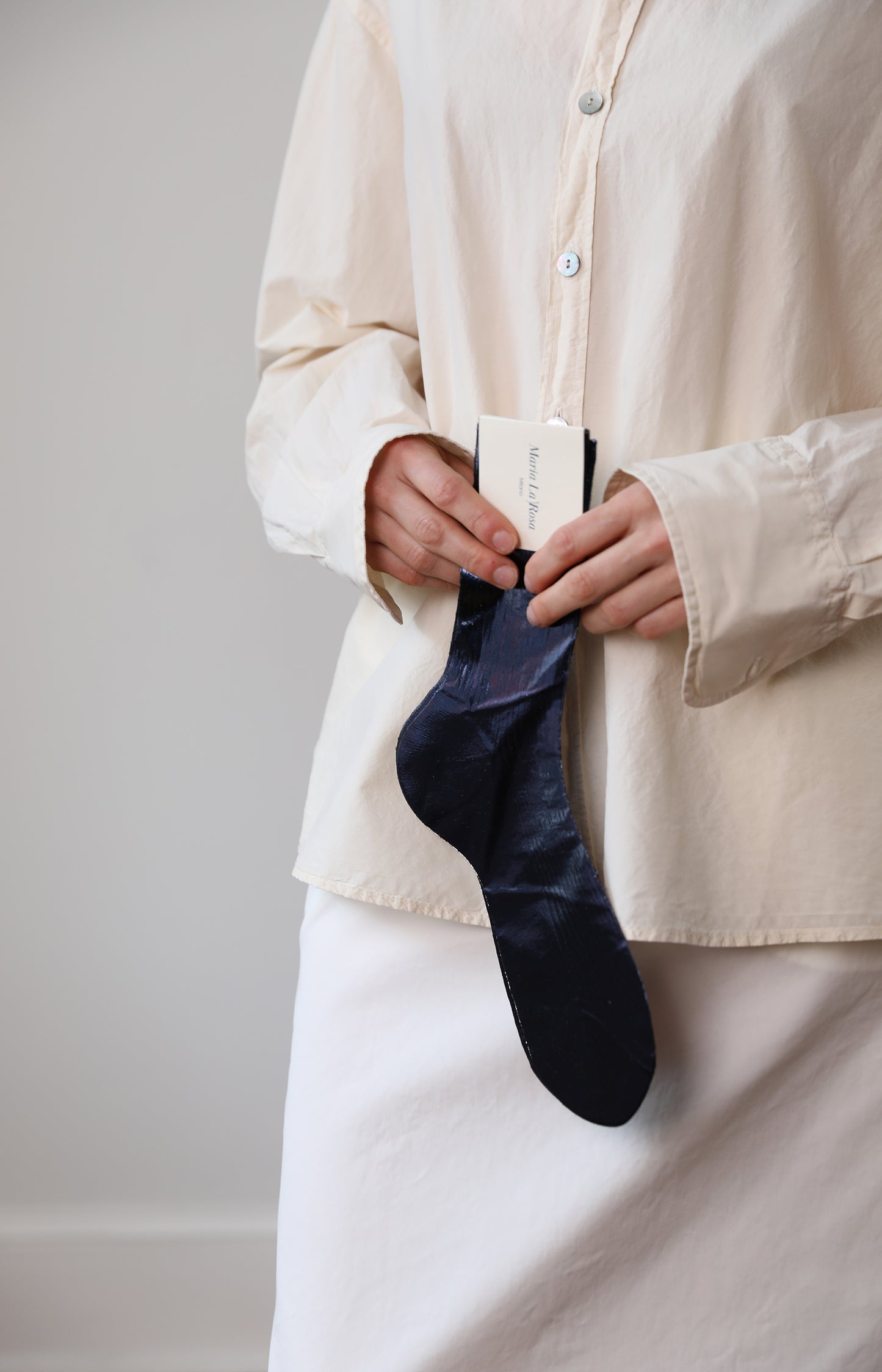 Navy Ribbed Laminated Socks