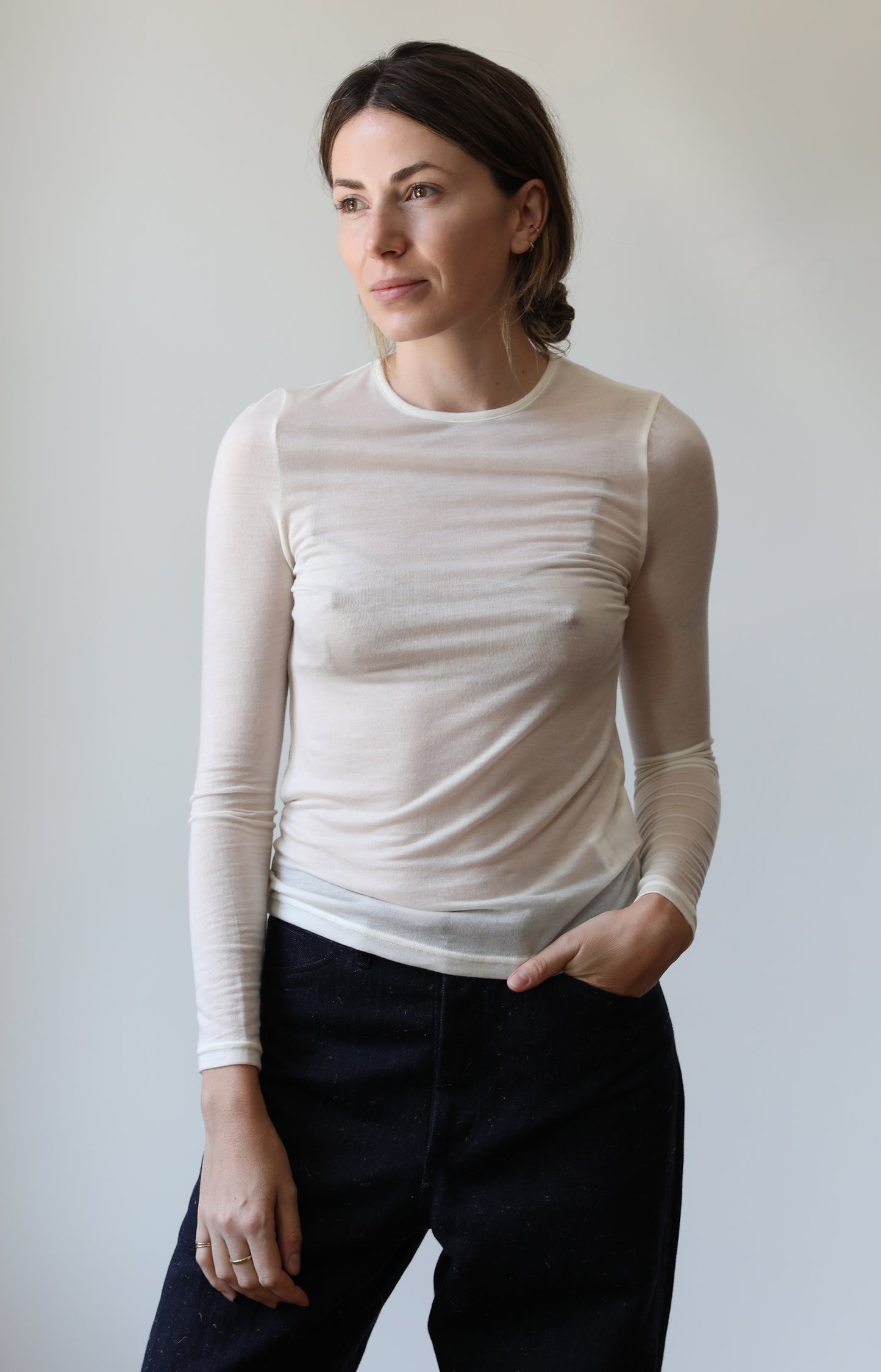 Ivory Silk Cashmere Jersey Tee