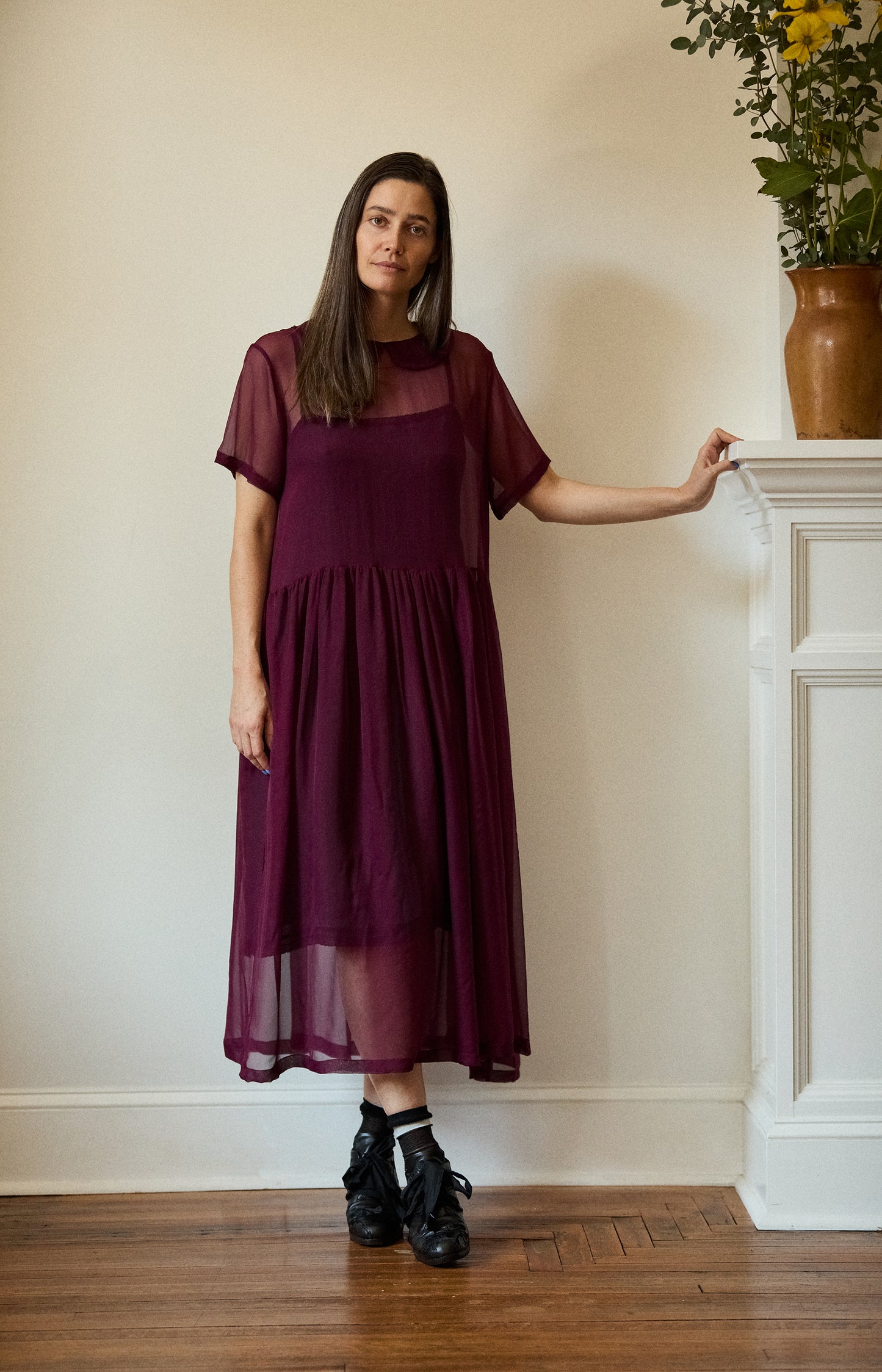 Eggplant Silk Voile Olga Dress