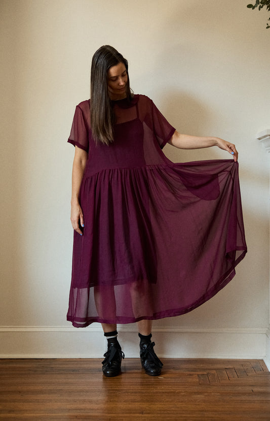 Eggplant Silk Voile Olga Dress