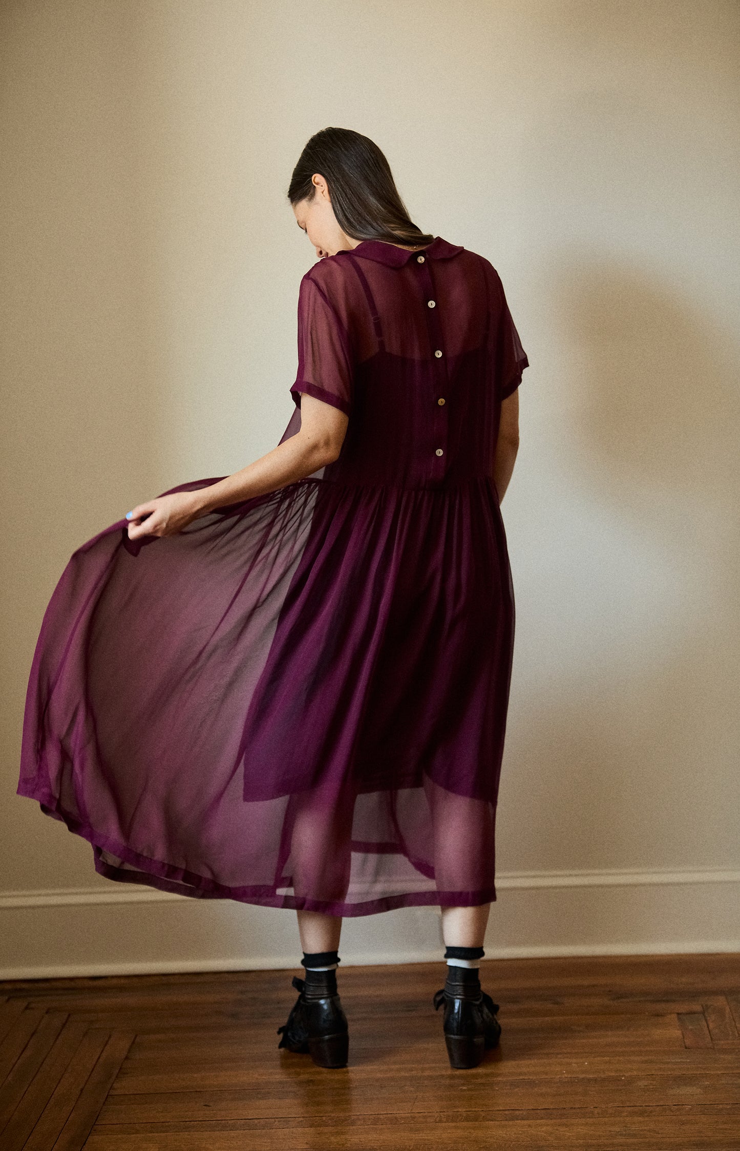 Eggplant Silk Voile Olga Dress