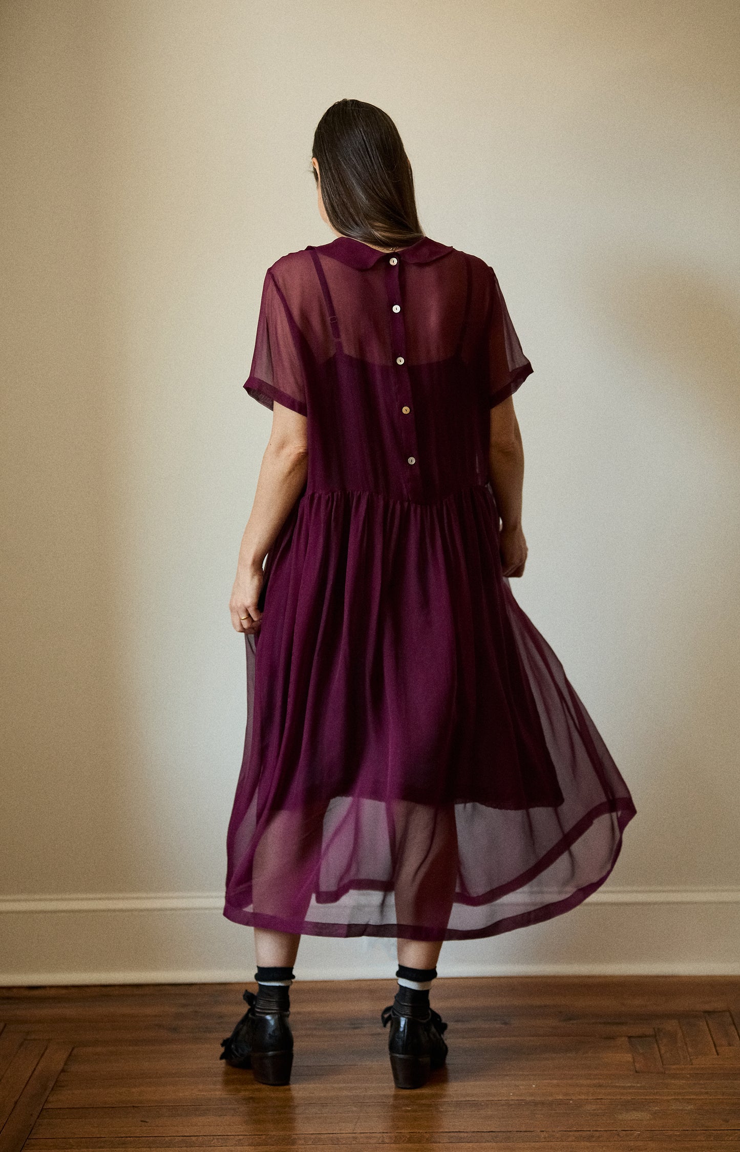 Eggplant Silk Voile Olga Dress